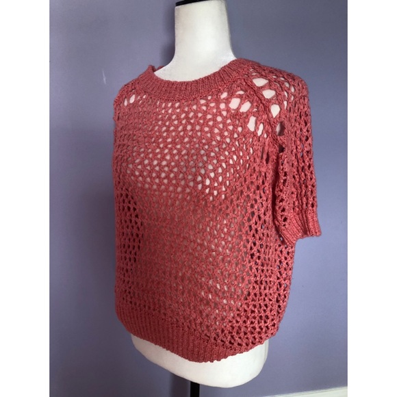 catherine malandrino pink open knit sweater - Picture 3 of 4